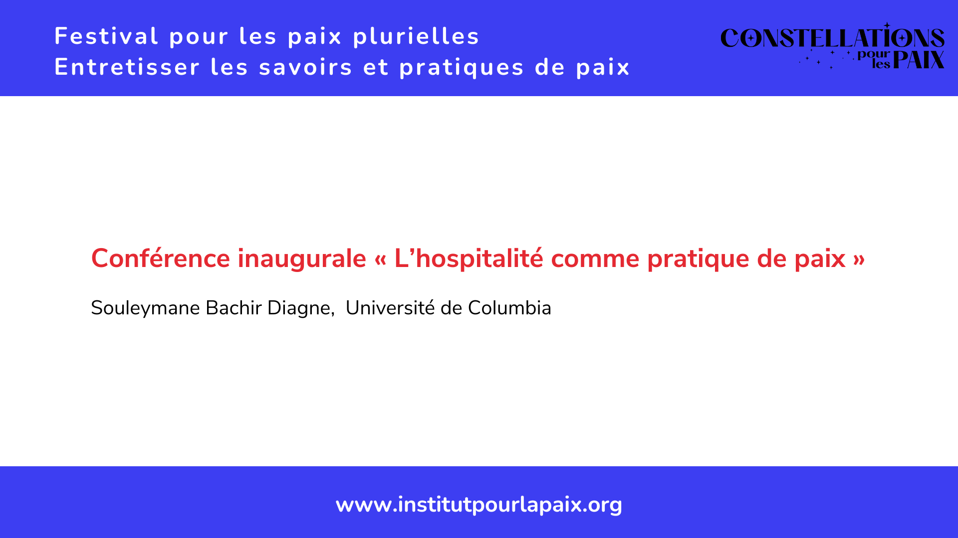 Conférence inaugurale « L’hospitalité comme pratique de paix »